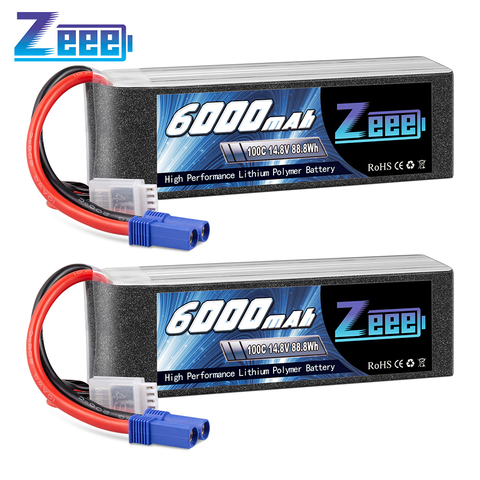 Zeee-batería Lipo 4S de 14,8 V, 100C, 6000mAh, EC5 con enchufe, funda suave para avión, Quadcopter, avión, helicóptero, coche, barco, 2 unidades ► Foto 1/6