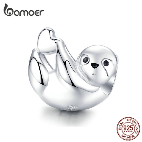 Bamoer-cuentas de animales del Zoo para mujer, joyería Original, brazalete con serpiente de plata, perezoso, divertida plata 925, accesorios de joyería BSC109 ► Foto 1/6