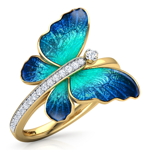 Anillo de diseño de mariposa hermosa FDLK anillo de esmalte de cristal Anillos De Compromiso anillos de matrimonio para mujeres ► Foto 1/5