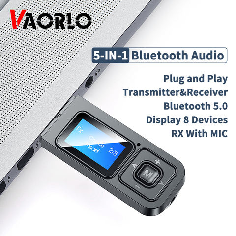 Receptor y transmisor de Audio 5 en 1 con USB, Dongle Bluetooth 5,0 con pantalla LCD, Mini adaptador inalámbrico AUX RCA de 3,5mm con micrófono para TV ► Foto 1/6