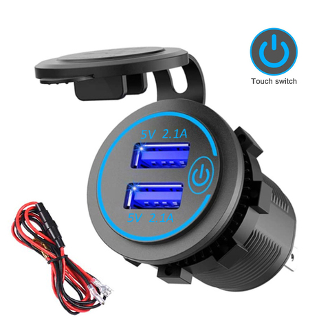 Cargador rápido USB Dual 4.2A con enchufe de interruptor, adaptador de toma de corriente, puertos USB duales impermeables para barco, motocicleta, camión ► Foto 1/6