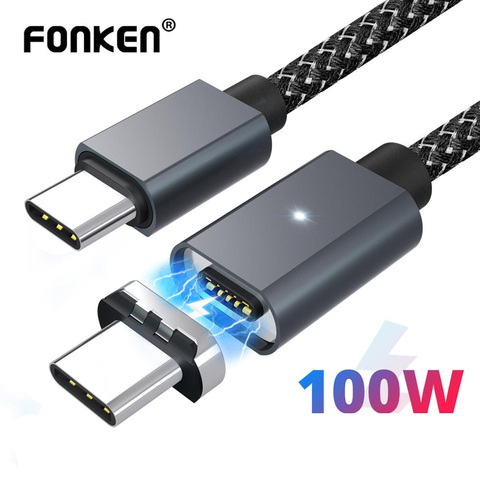 FONKEN USB tipo C Cable magnético 20V 5A 100w USB C a tipo-C Cable carga rápida para ordenador portátil del teléfono de Cable de carga magnética ► Foto 1/6
