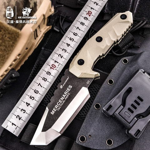 HX-cuchillo táctico de defensa personal para exteriores, cuchillo de caza para acampar, cuchillo de autodefensa para exteriores, mango con hoja D2 G10 ► Foto 1/6