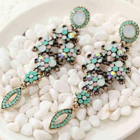 Pendientes de cristal opalescente para mujer y niña, color verde, blanco, verde, a la moda, de metal dulce, con pendientes de gemas ► Foto 1/3