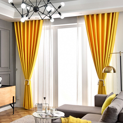 Alta sombra apagón Cortinas para sala de estar amarillo sólido Color grueso dormitorio cortina Cortinas cocina tela Cortinas ZH455Y ► Foto 1/6