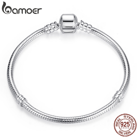 BAMOER-pulsera de cadena de serpiente para mujer, brazalete de 100% Plata de Ley 925 auténtico, joyería de lujo, PAS902 de 17-20CM ► Foto 1/5