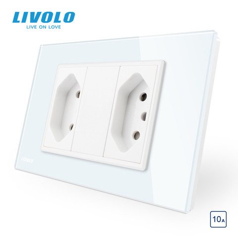 Livolo-panel de cristal sin enchufe para pared, enchufe estándar brasileño/italiano de 2 bandas, 3 pines, 10A, C9C2CBR1-11/12 ► Foto 1/3