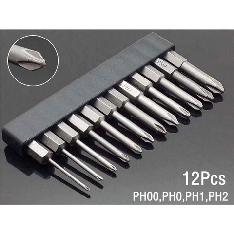 12 piezas conjunto 50mm 1/4 pulgadas Hex Shank destornillador de cabeza cruzada Phillips Bits eléctrico destornillador herramientas de mano destornillador broca S2 ► Foto 1/6