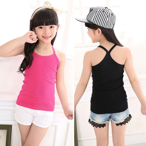 2-10yrs niñas de algodón Chaleco de color blusita de tirantes para niños Tops de los niños verano bebé camiseta chica camisetas adolescente tanque E-C010 ► Foto 1/6