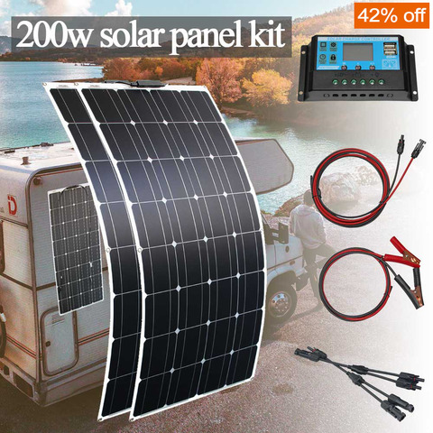 Panel solar monocristalino flexible, 1000w, 100w, 200w, para casa, coche, rv, barco con controlador, barato, 12v ► Foto 1/6