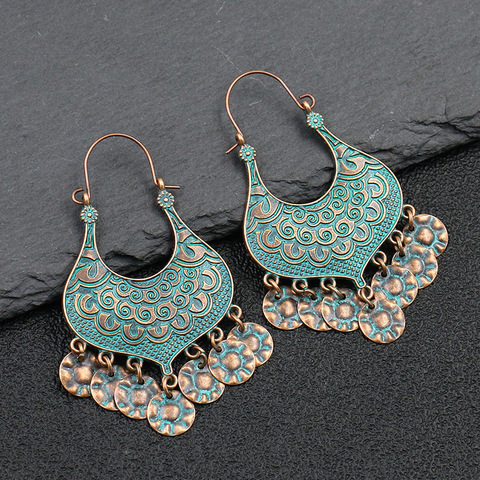 Pendientes étnicos bohemios borla de la India para mujer, joyería gitana Orecchini para mujer, aretes de Jhumka tallados de aleación Retro para mujer 2022 ► Foto 1/5