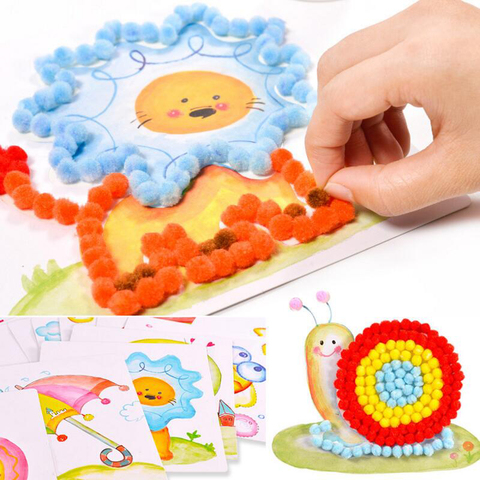 1 Uds bebé niños DIY creativo de bola de peluche de pintura pegatinas niños hecho a mano Material de dibujos animados rompecabezas de manualidades de juguete ► Foto 1/6