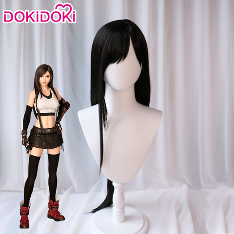 DokiDoki-Peluca de cabello sintético para mujer, de color negro cabellera larga, estilo de Final Fantasy VII, Cosplay, Tifa FF ReMark ► Foto 1/5
