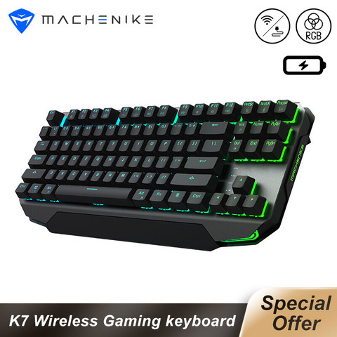 Teclado mecánico Machenike K7 teclado inalámbrico 87 teclas teclado para juegos Bluetooth 3,0 negro interruptor azul keybaord ► Foto 1/6