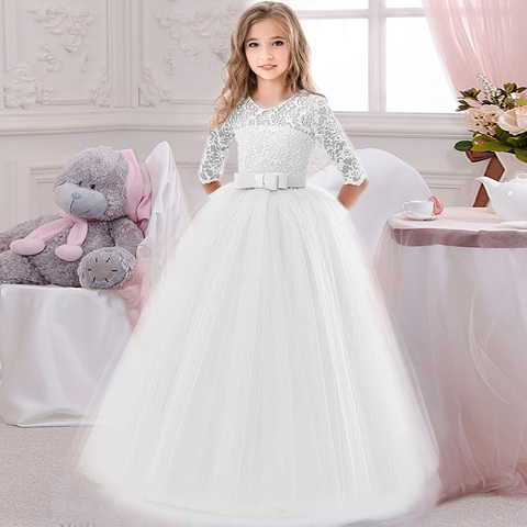 Vestido largo informal de otoño e invierno para adolescentes y niñas, ropa de encaje para niños, ropa de fiesta de princesa con flores para niños, Vestidos de boda ► Foto 1/6