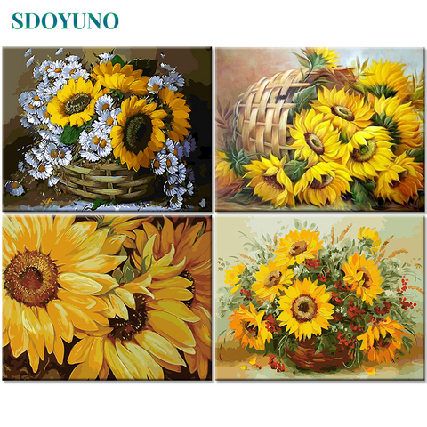 DRAWCOLOR marco DIY pintura por números Kits girasoles abstracto moderno hogar pared arte imagen flores pintura por números para Artes ► Foto 1/6