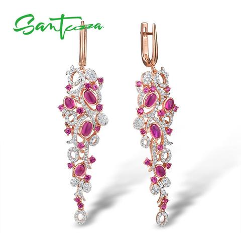 Pendientes de plata SANTUZZA para mujer, Plata de Ley 925 pura, pendientes de gota de uva roja y blanca, joyería fina brillante elegante ► Foto 1/6