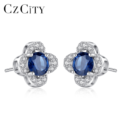 CZCITY-pendientes de plata de ley 925 con incrustaciones de Topacio Azul y zafiro, joyería fina Vintage ► Foto 1/6