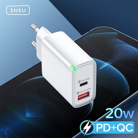 INIU PD 20W USB tipo C del cargador del adaptador de la UE de rápido de la carga del teléfono para iPhone 12 11 X Xs X Xr Pro Max 6 7 8 iPad Huawei Xiaomi, Samsung, LG, ► Foto 1/6