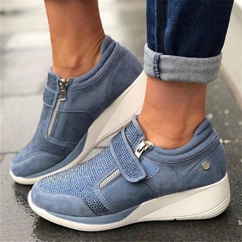 Las mujeres de la primavera de zapatillas de deporte de las mujeres cuña plataforma bucle gancho damas Zip mujer Casual vulcanizado confort moda femenina 35-43 ► Foto 1/6