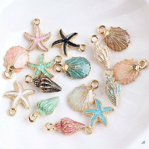 Abalorios de conchas de mar de estrella de mar, 15 Uds., colgantes, tobillera de estilo del océano, pulsera, collar, joyería artesanal DIY ► Foto 1/6