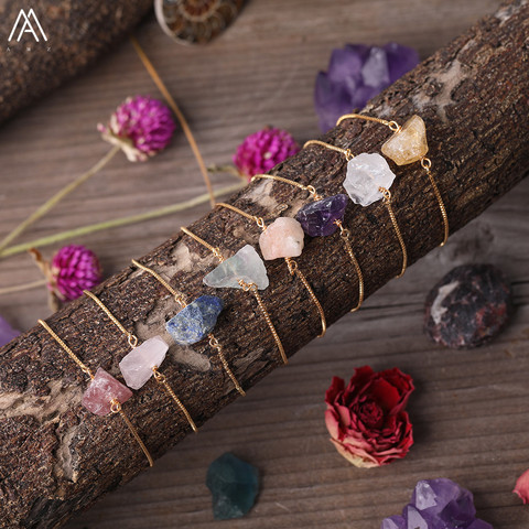 Pulsera ajustable de cuarzo con piedras de fluorita Natural para mujer, pulsera de cadenas doradas con piedras naturales, amatista de rosas blancas y citrinas ► Foto 1/6