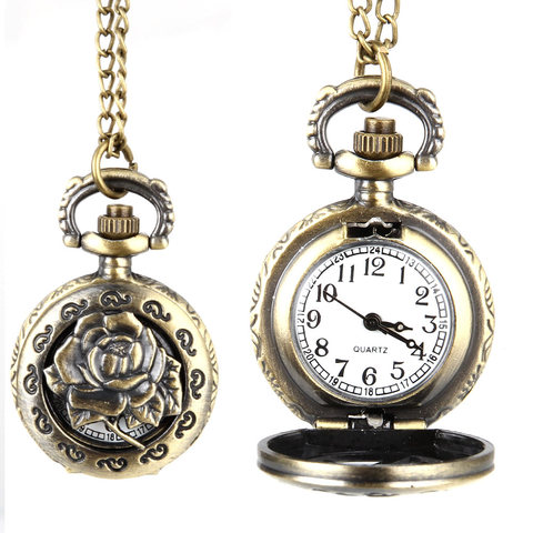 Reloj de bolsillo de cuarzo Vintage para mujer y niña, pulsera de aleación con flores huecas, COLLAR COLGANTE, cadena, regalo XRQ88 ► Foto 1/6