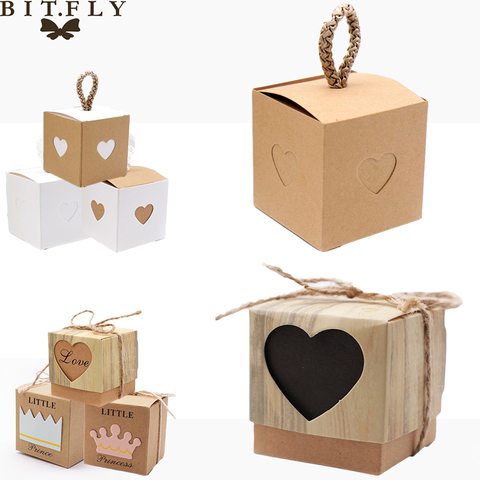 5 uds en forma de corazón de Kraft Vintage Mini caja de papel Kraft bebé ducha DIY caja de regalo de boda pequeño caja de pastel individual embalaje ► Foto 1/6