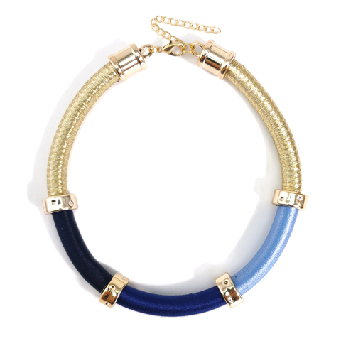 MANILAI-Cadena de cuerda hecha a mano para mujer, Collar sencillo, gargantilla de oro y azul, Gargantilla de marca ► Foto 1/6