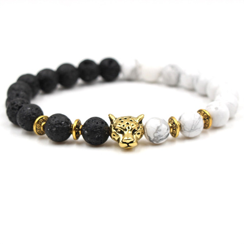 Pulsera clásica con cuentas de animales para hombre y mujer, brazalete con cuentas de animales en blanco y negro, piedra Natural, accesorios de joyería ► Foto 1/6