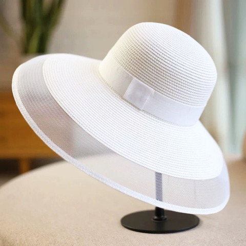 Verano de las mujeres casual paja sombrero para el sol gorra floppy ala grande de encaje playa sombrero Gorro con lazo Panamá gorros ► Foto 1/6