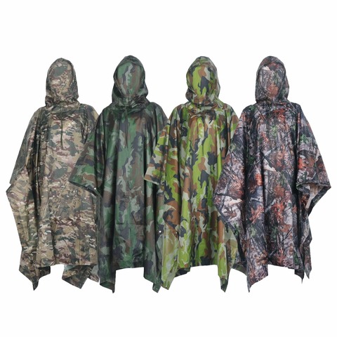 Poliéster Impermeable al aire libre Impermeable de los hombres y las mujeres de camuflaje capa de lluvia Poncho capa duradera pesca Tour de Camping La lluvia ► Foto 1/6