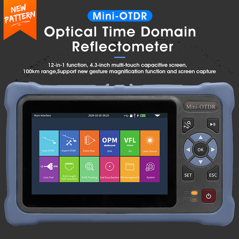 AUA800-reflectómetro de fibra óptica 12 en 1, 100KM, Mini OTDR 1310/1550nm, 26/24dB, pantalla táctil, VFL, OLS, OPM, probador de Cable Ethernet ► Foto 1/6