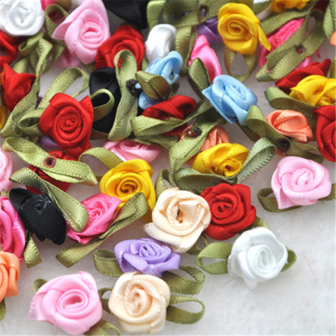 50 Uds de moños de flores de listón Rosa coser apliques de boda artesanales B039 ► Foto 1/1