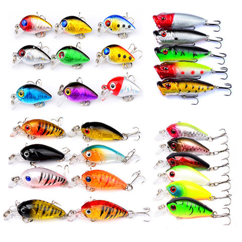 Colores mezclados Kit de Señuelos de Pesca Minnow cebos de Wobbler Crankbaits triple Anzuelos Pesca equipo de pesca Artificial de plástico cebo duro Kit ► Foto 1/6