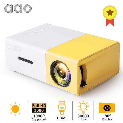 AAO-miniproyector LED YG300 YG310 portátil, reproductor de vídeo para juego de cine en casa, SD, HDMI, compatible con altavoz USB, YG-300, para niños ► Foto 1/6