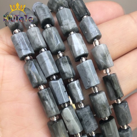 Cuentas faceteadas naturales de piedra de ojo de halcón, cuentas espaciadoras sueltas de cilindro para joyería, DIY, fabricación de pulseras, accesorios de collar de 7,5 pulgadas ► Foto 1/6