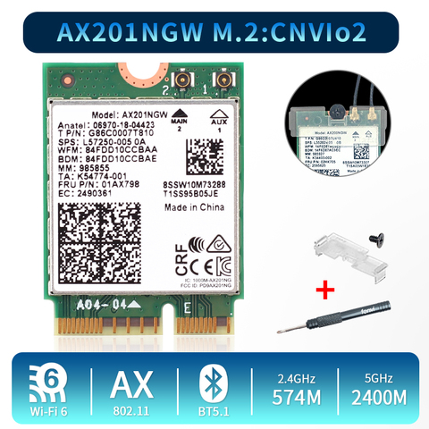 2,4 Gbps Wi-Fi de doble banda 6 AX201 adaptador inalámbrico Bluetooth 5,0 para Intel AX201 AX201NGW NGFF clave E M.2 802.11ax CNVIO2 tarjeta Wifi ► Foto 1/6