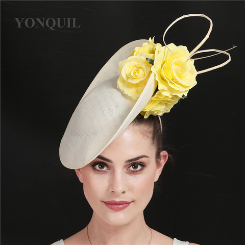 Gorgeous Kenducky grandes para cabello fascinadores para baile de graduación cóctel sombreros para ceremonia mujeres elegantes Fedora señora Fedora bonita Rosa flor Headwear ► Foto 1/6