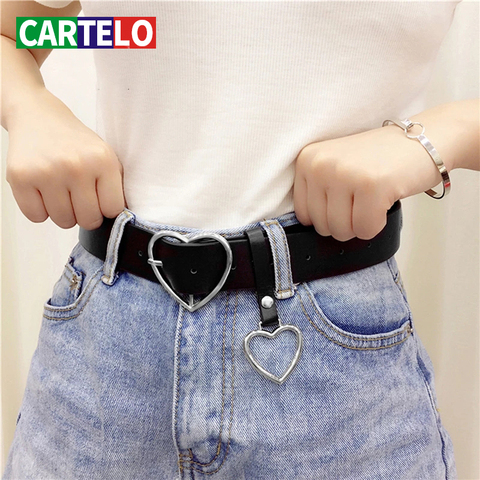 CARTELO-Cinturón de piel auténtica para mujer, hebilla de alfiler de amor de alta calidad, cinturón retro a la moda, cinturones decorativos para mujer ► Foto 1/6