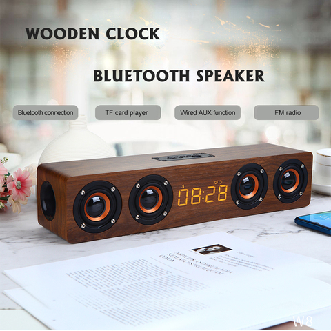 Altavoz inalámbrico de madera con Bluetooth, dispositivo de sonido portátil con alarma, reloj, estéreo, PC, sistema de TV, para escritorio, Radio FM, altavoz de ordenador ► Foto 1/6