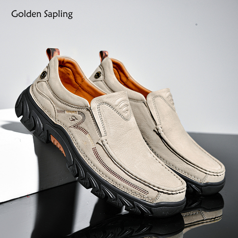 Golden Sapling-mocasines cómodos de cuero genuino para hombre, zapatos informales clásicos, sin cordones, planos, de conducción, a la moda ► Foto 1/6