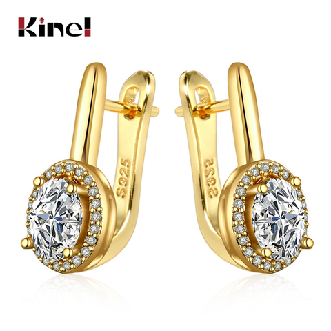 Kinel de moda Oval pendientes de circonita cúbica para las mujeres oro Color plata Simple CZ pendientes de boda, joyas para fiestas de compromiso ► Foto 1/6