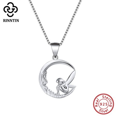 Colgante de plata de ley 925 con forma de Luna y Hada, joyería fina, con diseño Original, para mujeres ► Foto 1/6