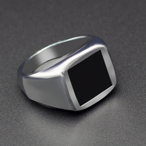 2022 anillos de moda anillos cuadrados de gran ancho Signet Negro hombres anillo de dedo joyería Dropshipping ► Foto 1/6