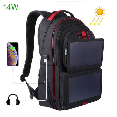 Mochila Solar de 14W para viaje al aire libre, bolsa de carga USB para teléfono y ordenador, mochila de diseñador alimentada por energía Solar ► Foto 1/6