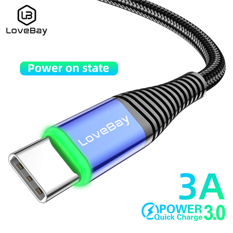 LOVEBAY-Cable USB de carga rápida para móvil, Cable de datos LED 3A de 2m para Samsung S10, S9, Huawei P30, Xiaomi mi9, mi6, usbc ► Foto 1/6