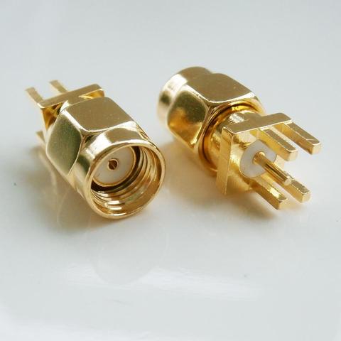 1 Uds RF conector RPSMA RP SMA macho jack soldadura central clip para PCB edge mount torcido latón recta Coaxial RF adaptadores ► Foto 1/5