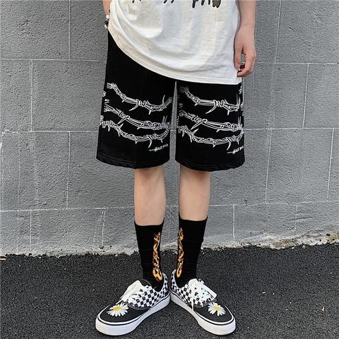 Pantalones cortos Harajuku con patrón de cadena de hierro para hombre y mujer, shorts holgados con cintura elástica, estilo Hip hop, para monopatín ► Foto 1/6