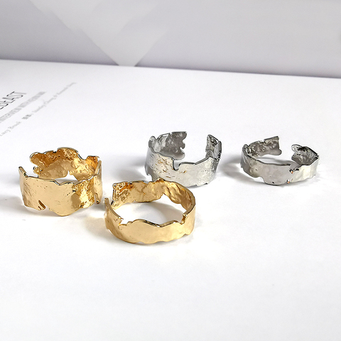 Peri'sBox Color dorado ancho fina Irregular anillos de aluminio brillante Anillos geométricos para mujer minimalista anillo 2022 Nueva joyería ► Foto 1/6